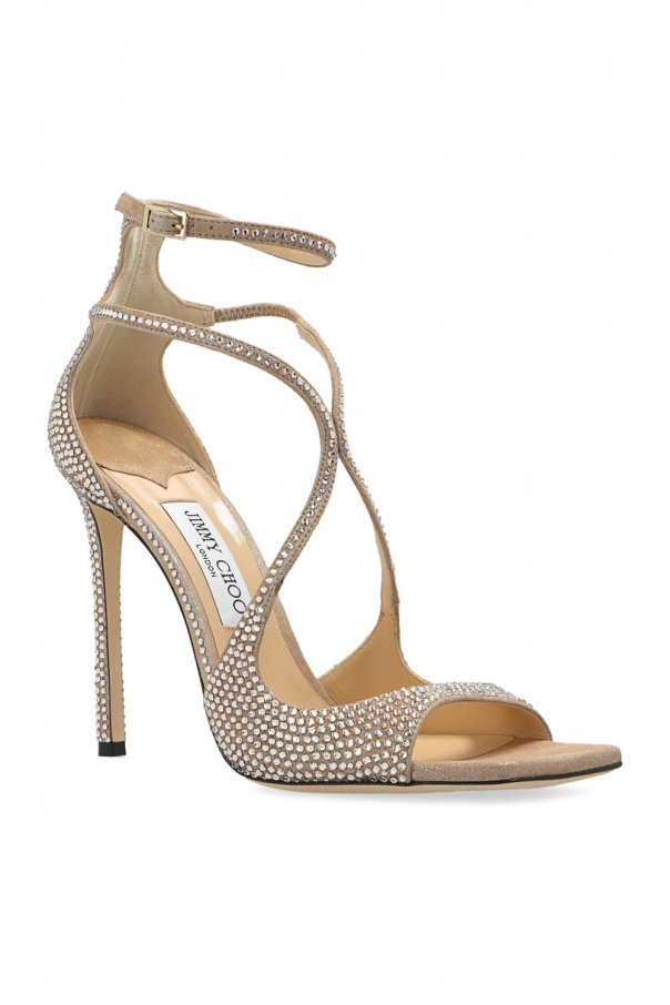 パーティーシューズ JIMMY CHOO AZIA95 SUEDE SANDAL HONY GOLD AZIA 95 | Gold Metallic Snake Printed Leather Sandals